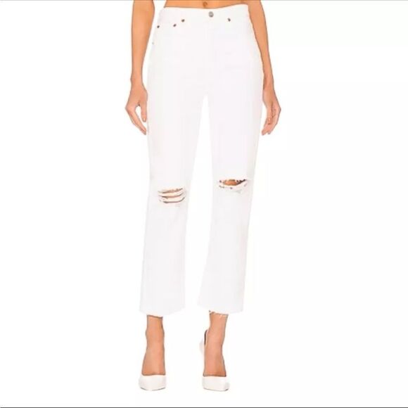 ReDone 70s Stovepipe Jeans Womens Size 31 White Destroyed - Picture 1 of 11